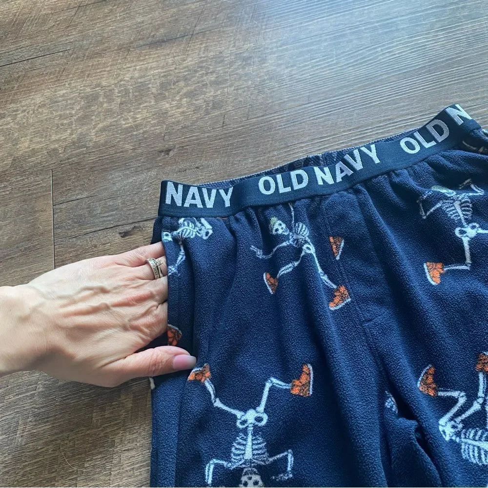 Old Navy Fleece Pajama Pants Navy Skeleton Medium Boys Casual